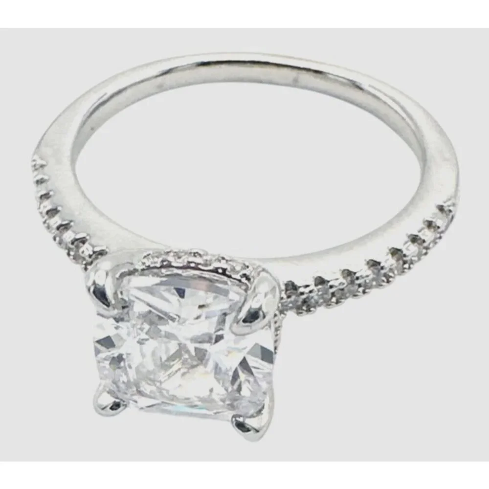Womens Silver-Plated Brass Ring With Cubic Zirconia For Engagement & Anniversary - Picture 4 of 7